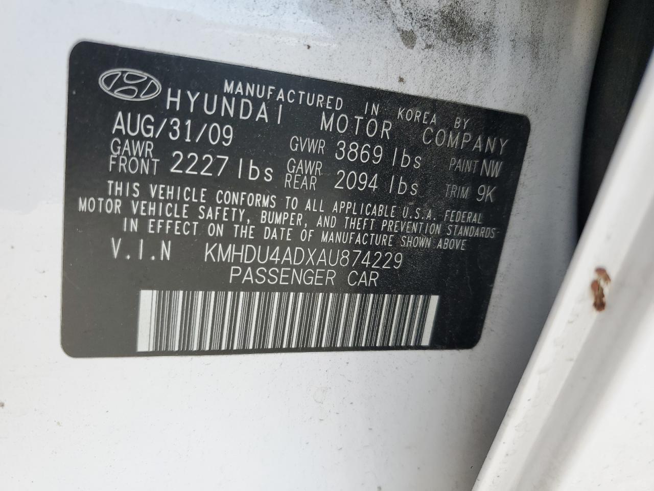 2010 Hyundai Elantra Blue VIN: KMHDU4ADXAU874229 Lot: 65959644