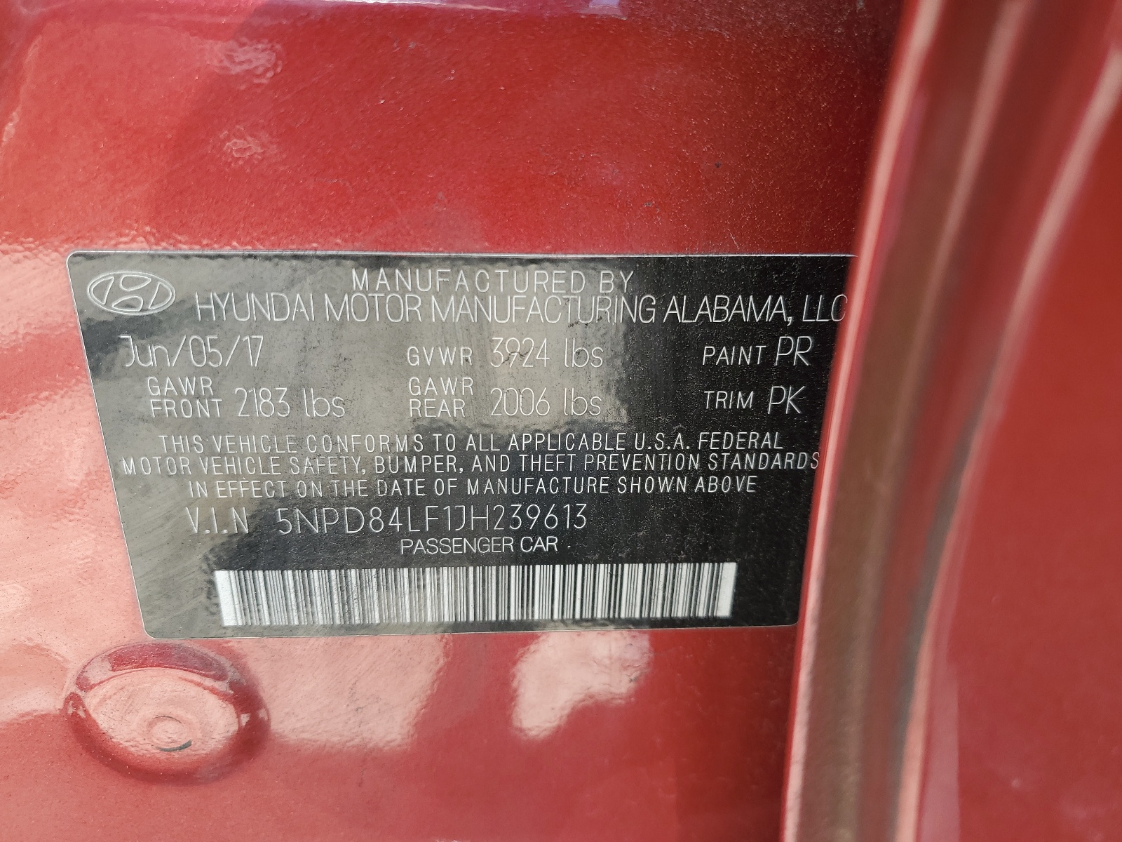 5NPD84LF1JH239613 2018 Hyundai Elantra Sel