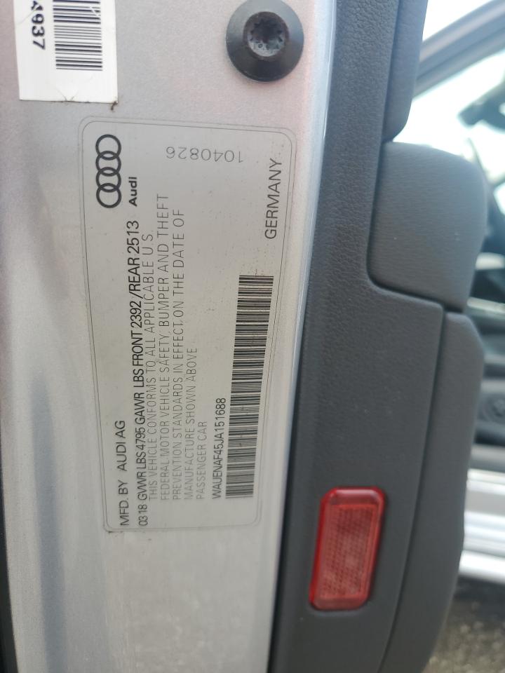 2018 Audi A4 Premium Plus VIN: WAUENAF45JA151688 Lot: 66738444