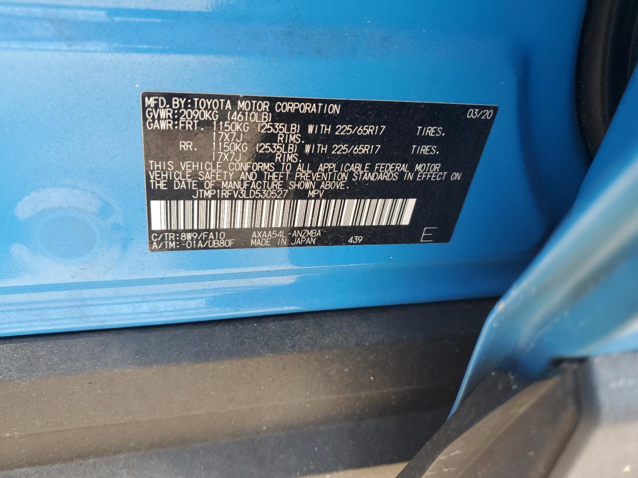 2020 Toyota Rav4 Xle VIN: JTMP1RFV3LD530527 Lot: 64458794