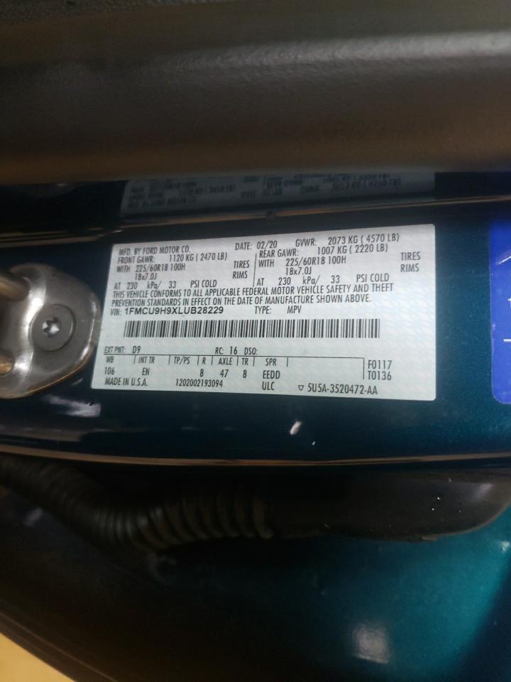 2020 Ford Escape Sel VIN: 1FMCU9H9XLUB28229 Lot: 66194704