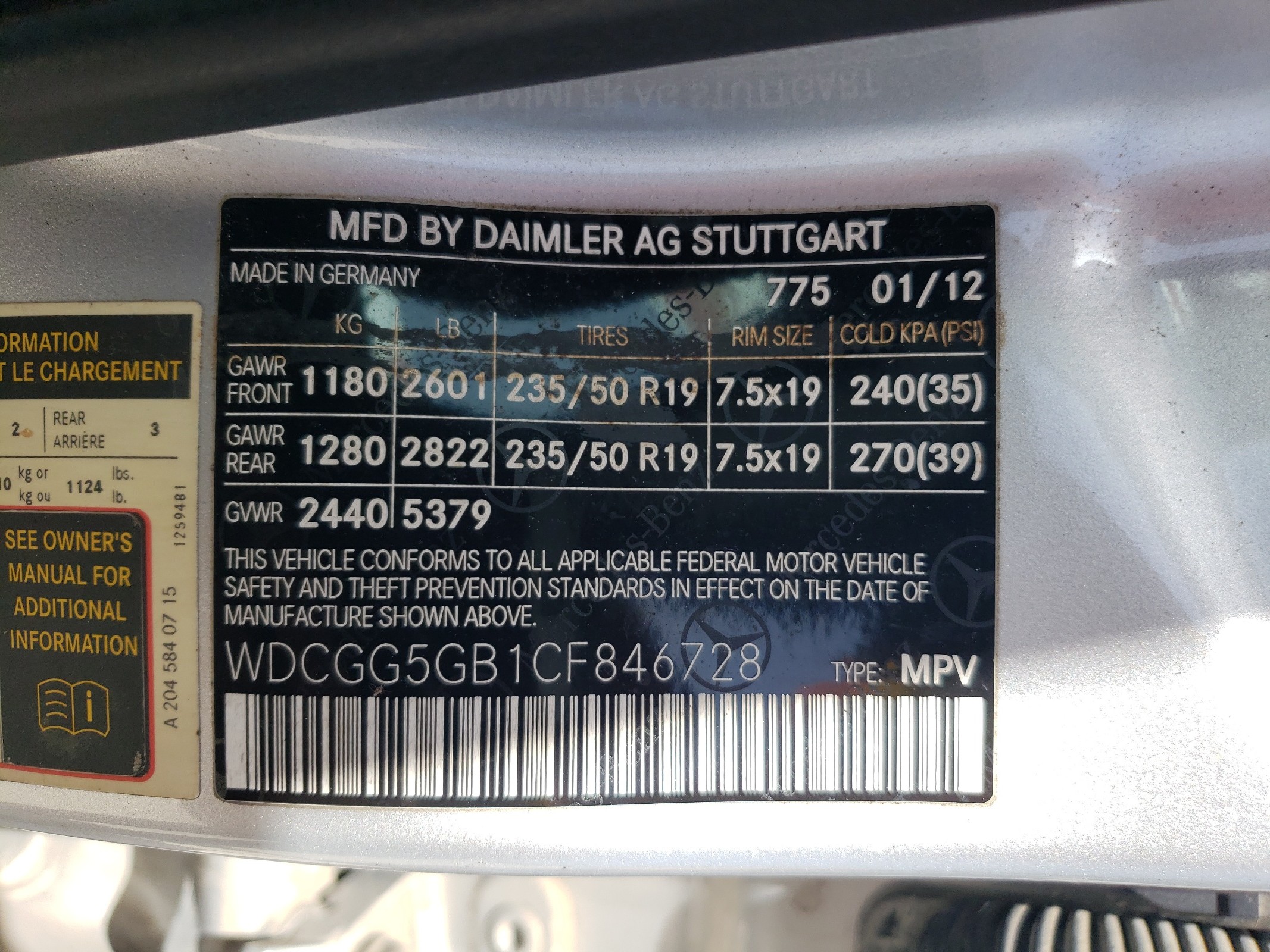 WDCGG5GB1CF846728 2012 Mercedes-Benz Glk 350