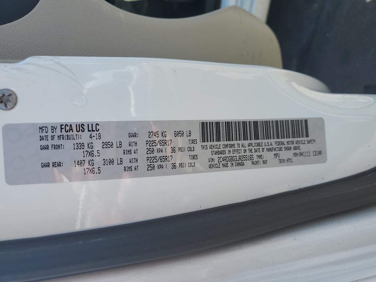 2018 Dodge Grand Caravan Se VIN: 2C4RDGBG3JR255165 Lot: 68316164