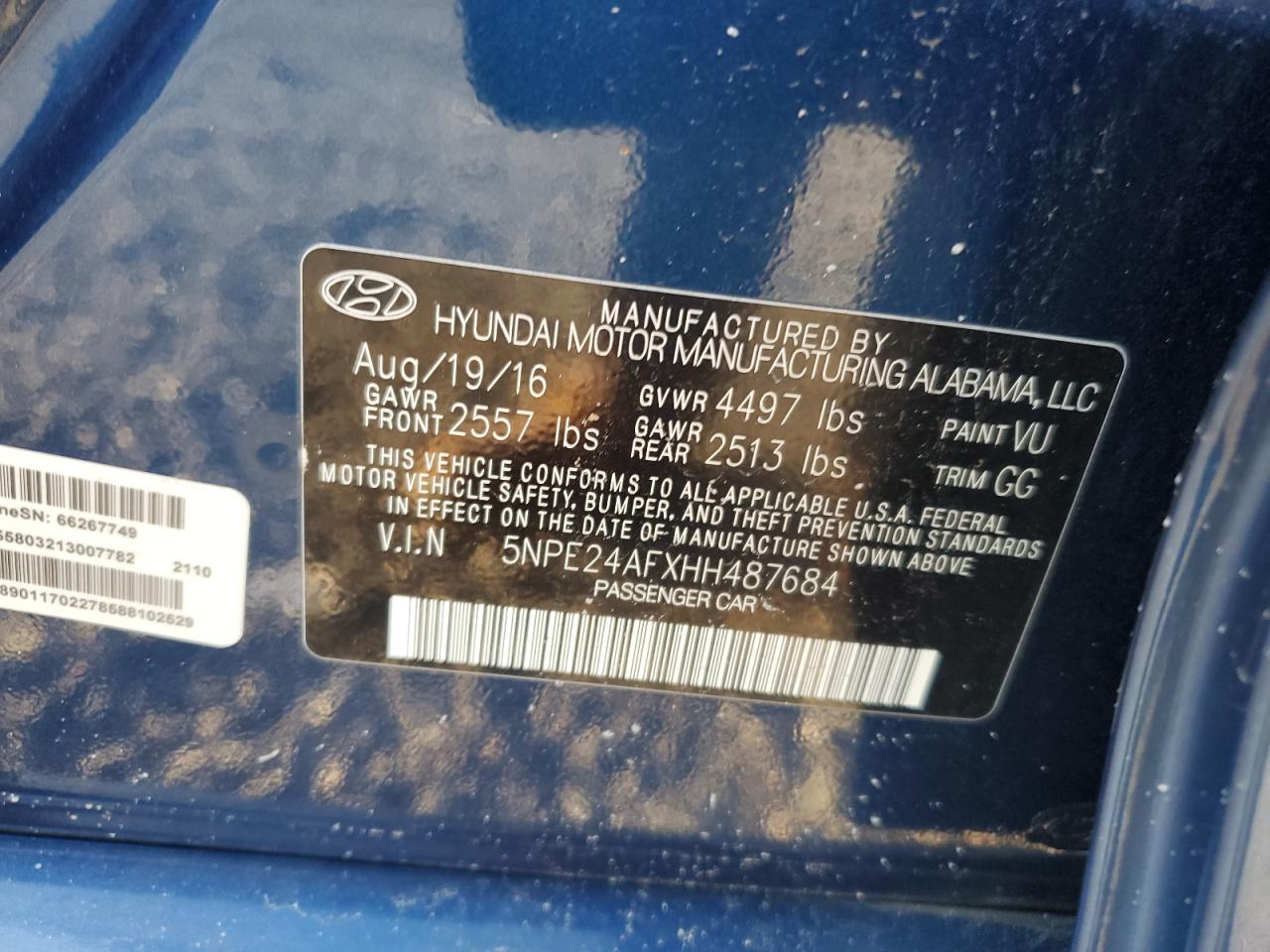 2017 Hyundai Sonata Se VIN: 5NPE24AFXHH487684 Lot: 67632894