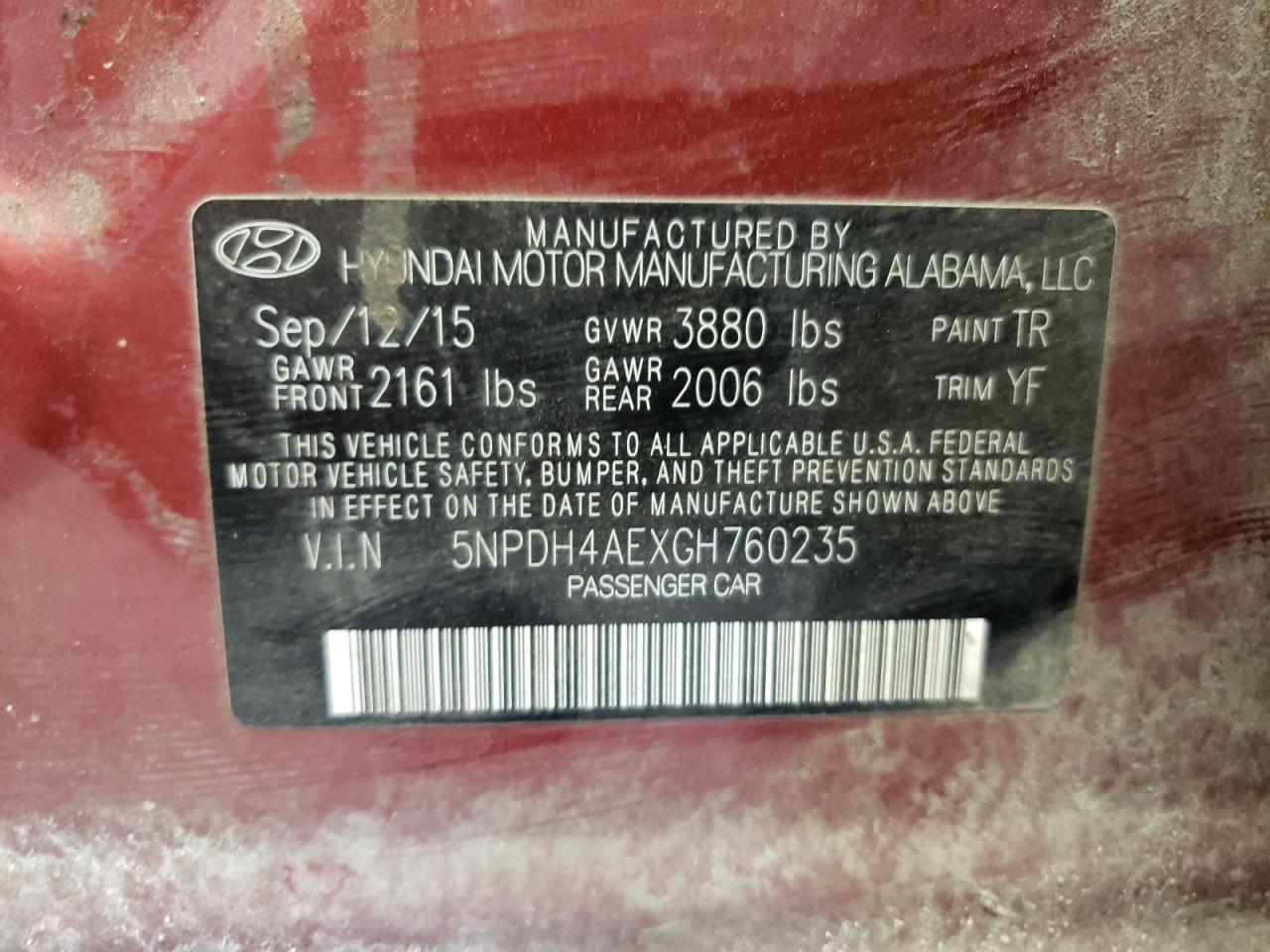 2016 Hyundai Elantra Se VIN: 5NPDH4AEXGH760235 Lot: 69505334