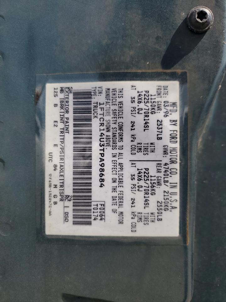 1996 Ford Ranger Super Cab VIN: 1FTCR14U3TPA98684 Lot: 66571354