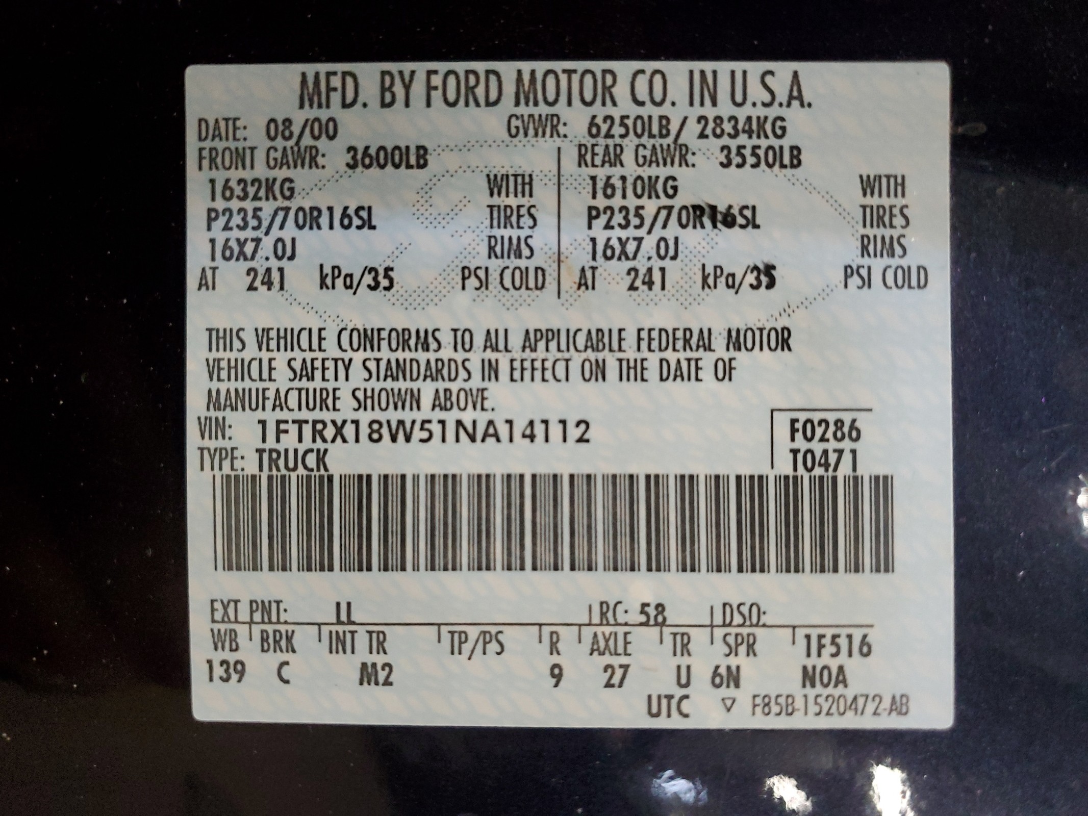 1FTRX18W51NA14112 2001 Ford F150