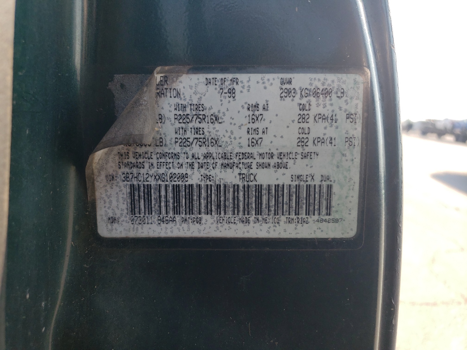 3B7HC12YXXG102009 1999 Dodge Ram 1500