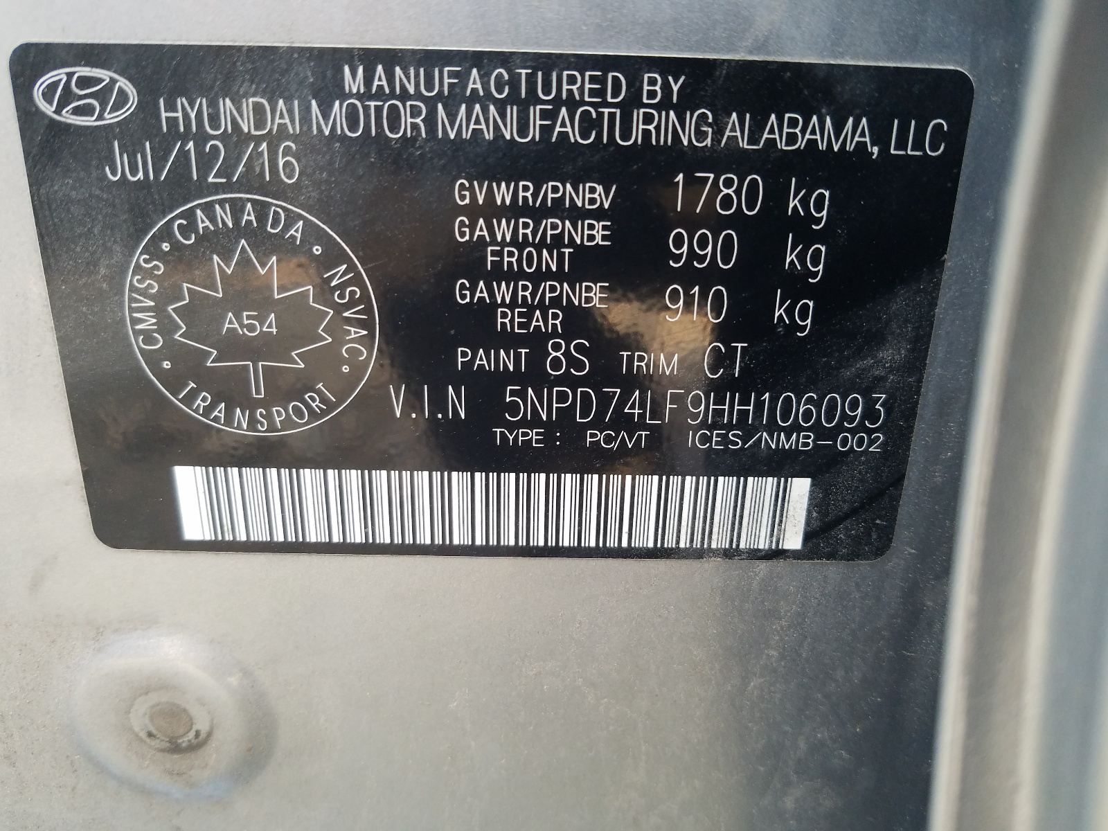 5NPD74LF9HH106093 2017 Hyundai Elantra Se