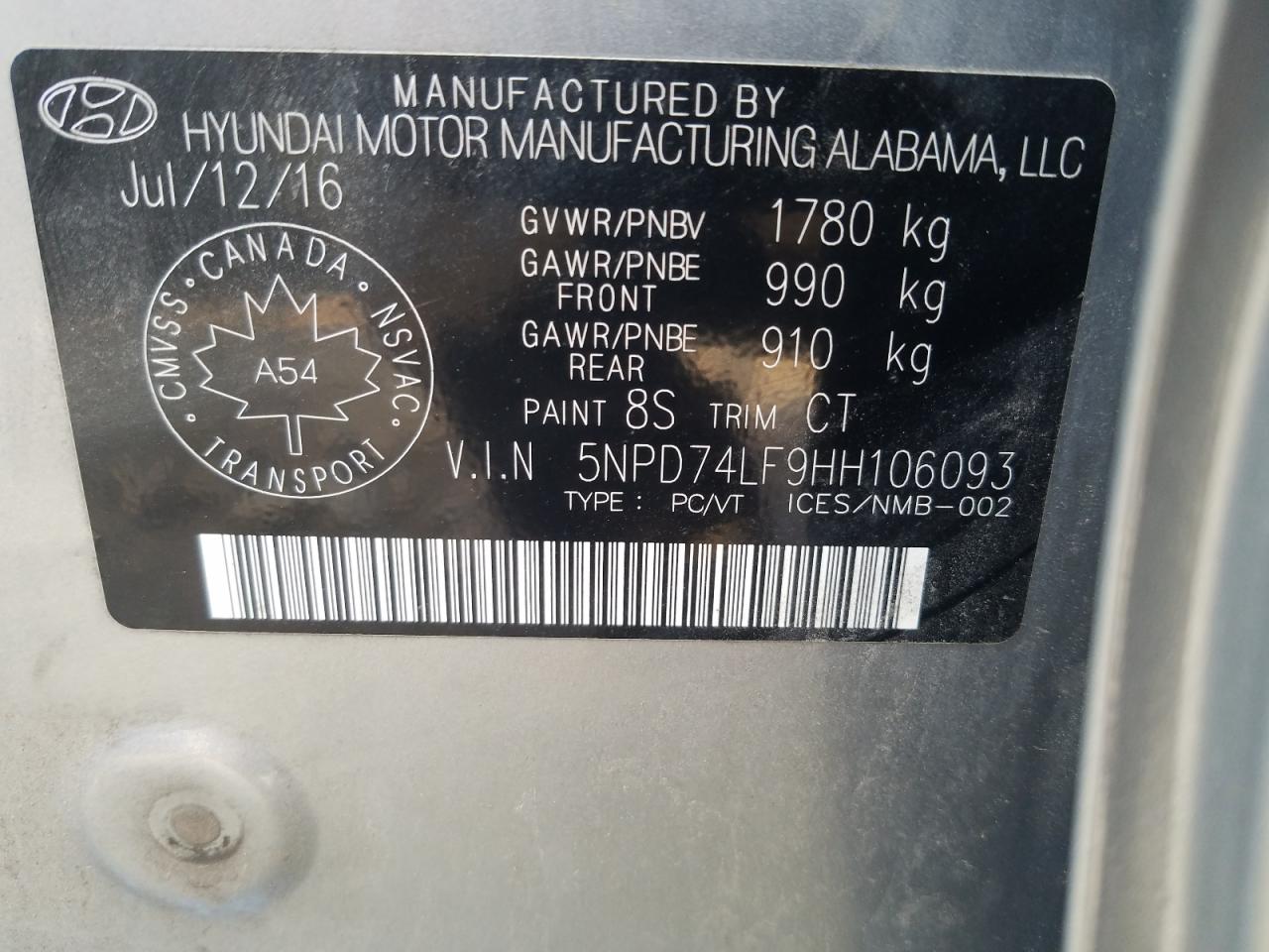 2017 Hyundai Elantra Se VIN: 5NPD74LF9HH106093 Lot: 65749204