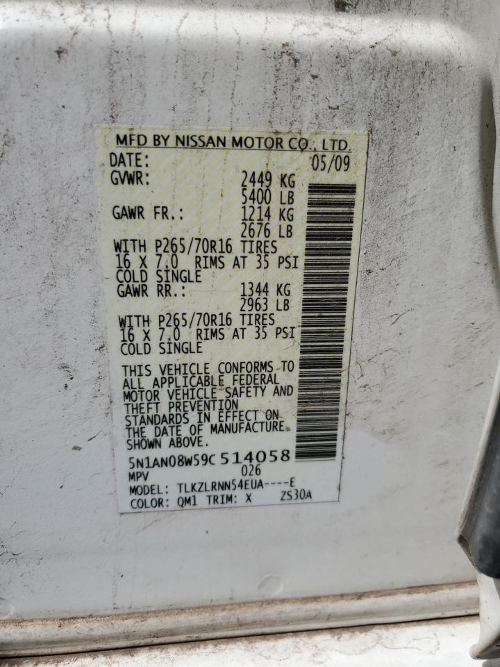 2009 Nissan Xterra Off Road VIN: 5N1AN08W59C514058 Lot: 65838194