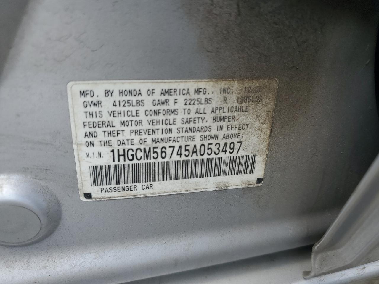 1HGCM56745A053497 2005 Honda Accord Ex