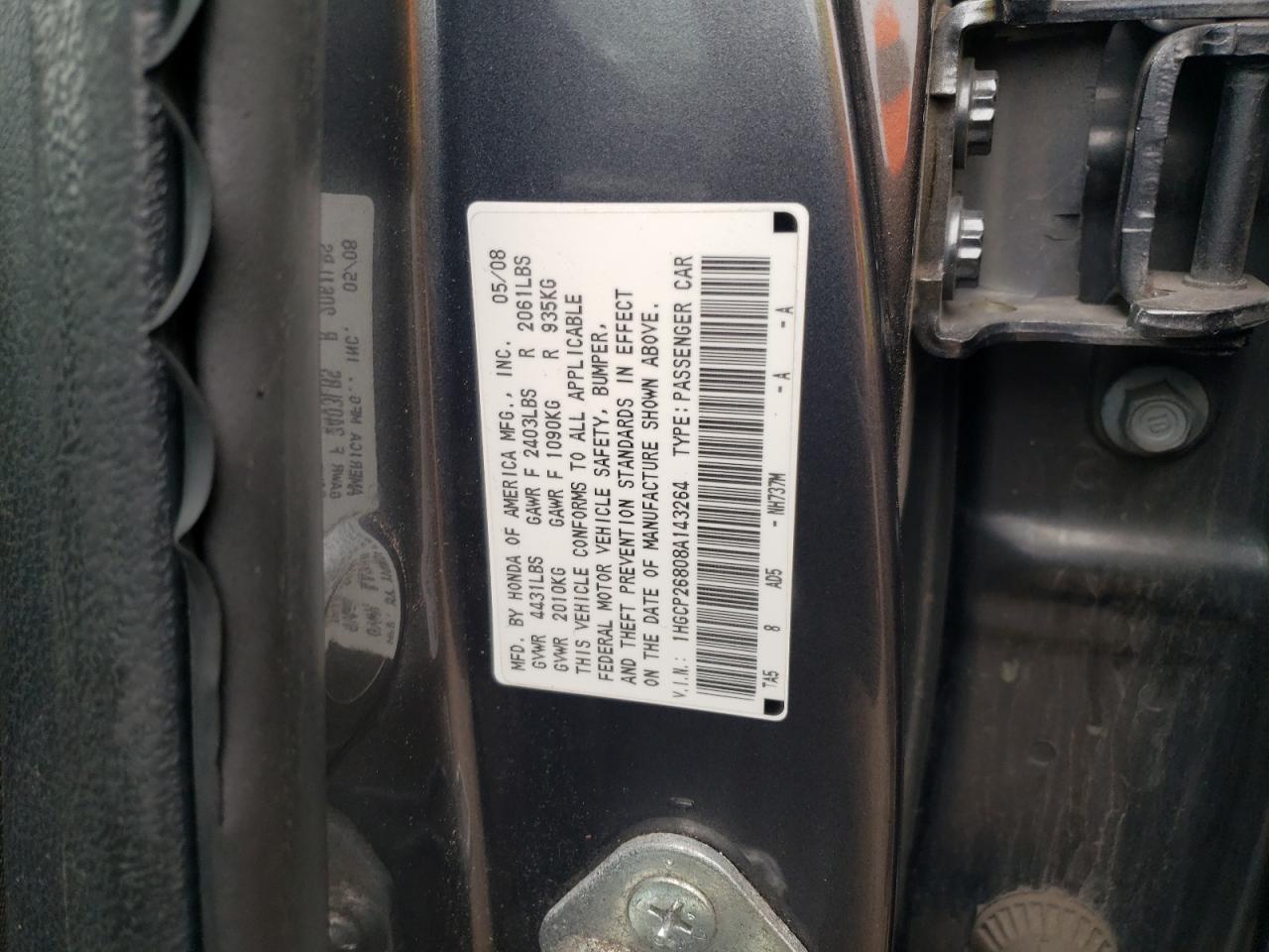 1HGCP26808A143264 2008 Honda Accord Exl