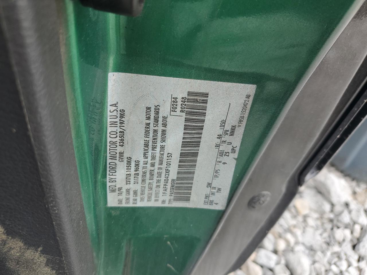 1999 Ford Mustang VIN: 1FAFP4043XF101157 Lot: 68980764