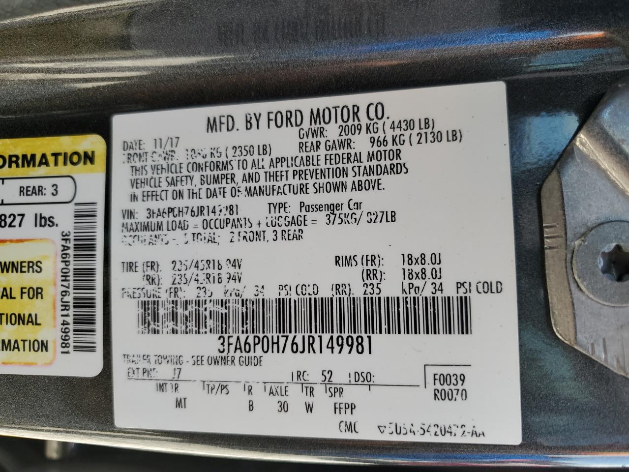 3FA6P0H76JR149981 2018 FORD FUSION - Image 12