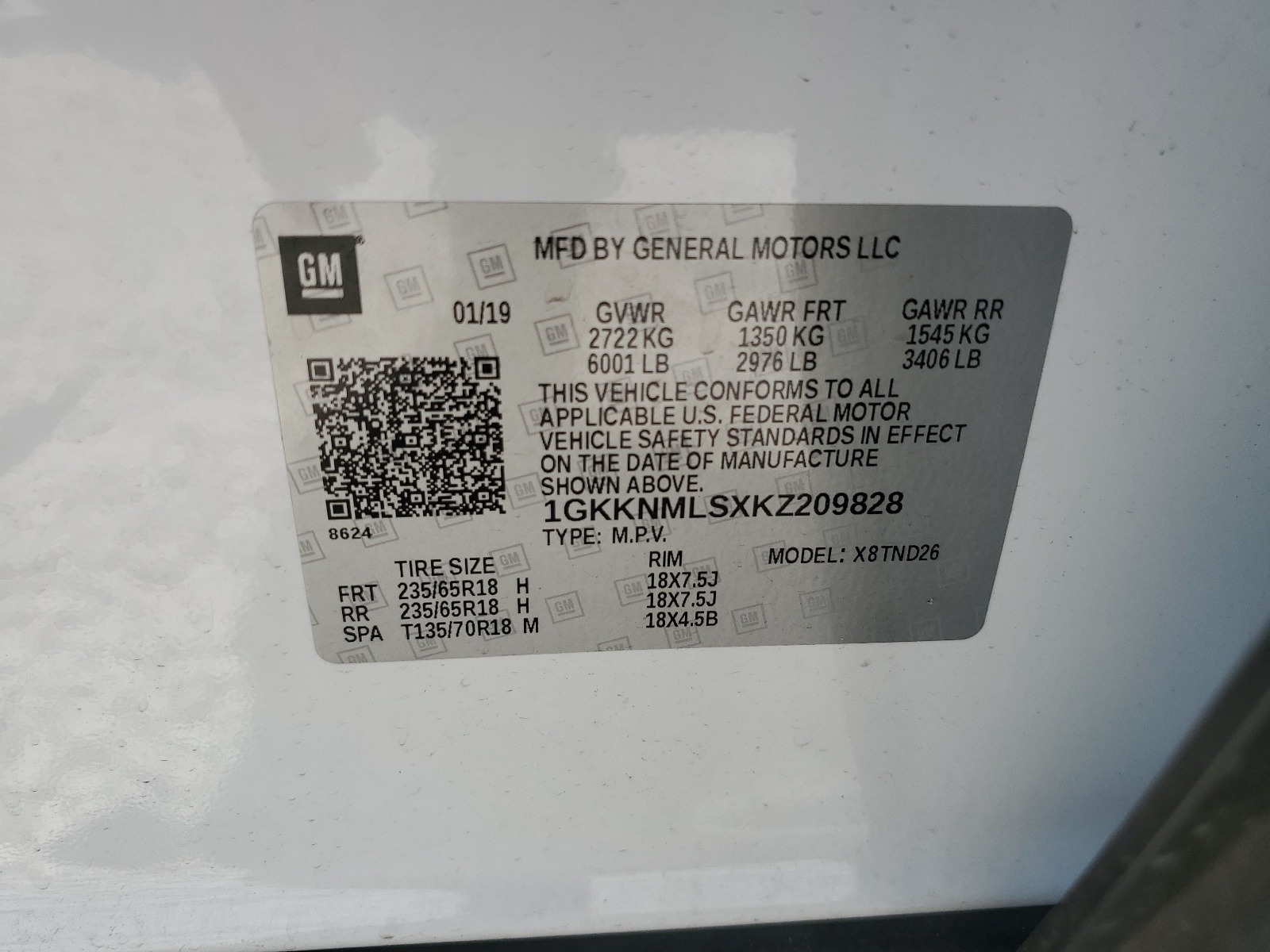 1GKKNMLSXKZ209828 2019 GMC Acadia Slt-1