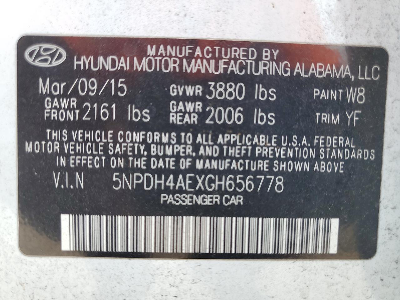 2016 Hyundai Elantra Se VIN: 5NPDH4AEXGH656778 Lot: 66521814