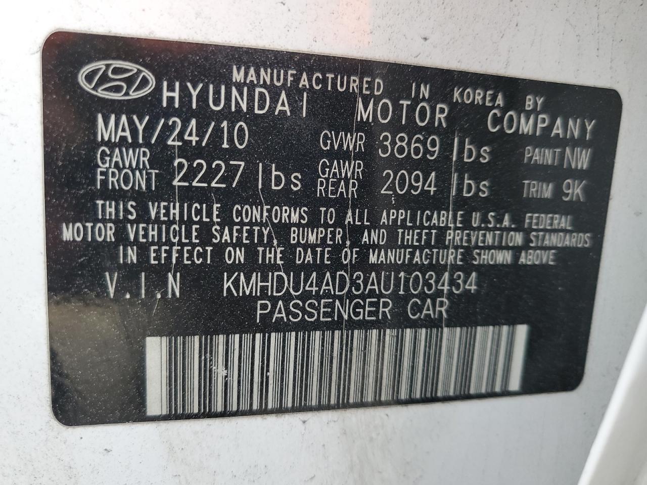 2010 Hyundai Elantra Blue VIN: KMHDU4AD3AU103434 Lot: 67766174