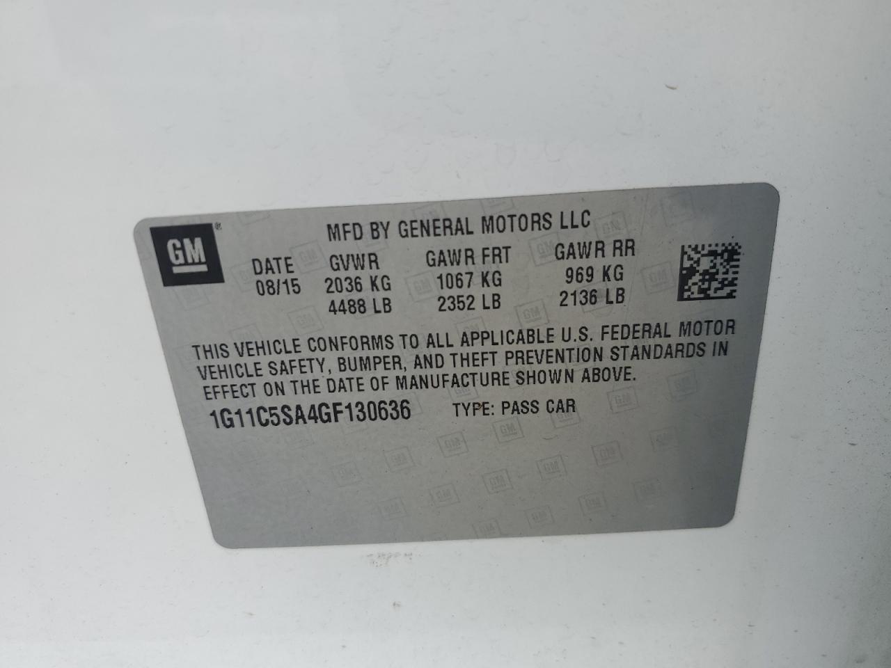 1G11C5SA4GF130636 2016 CHEVROLET MALIBU - Image 15