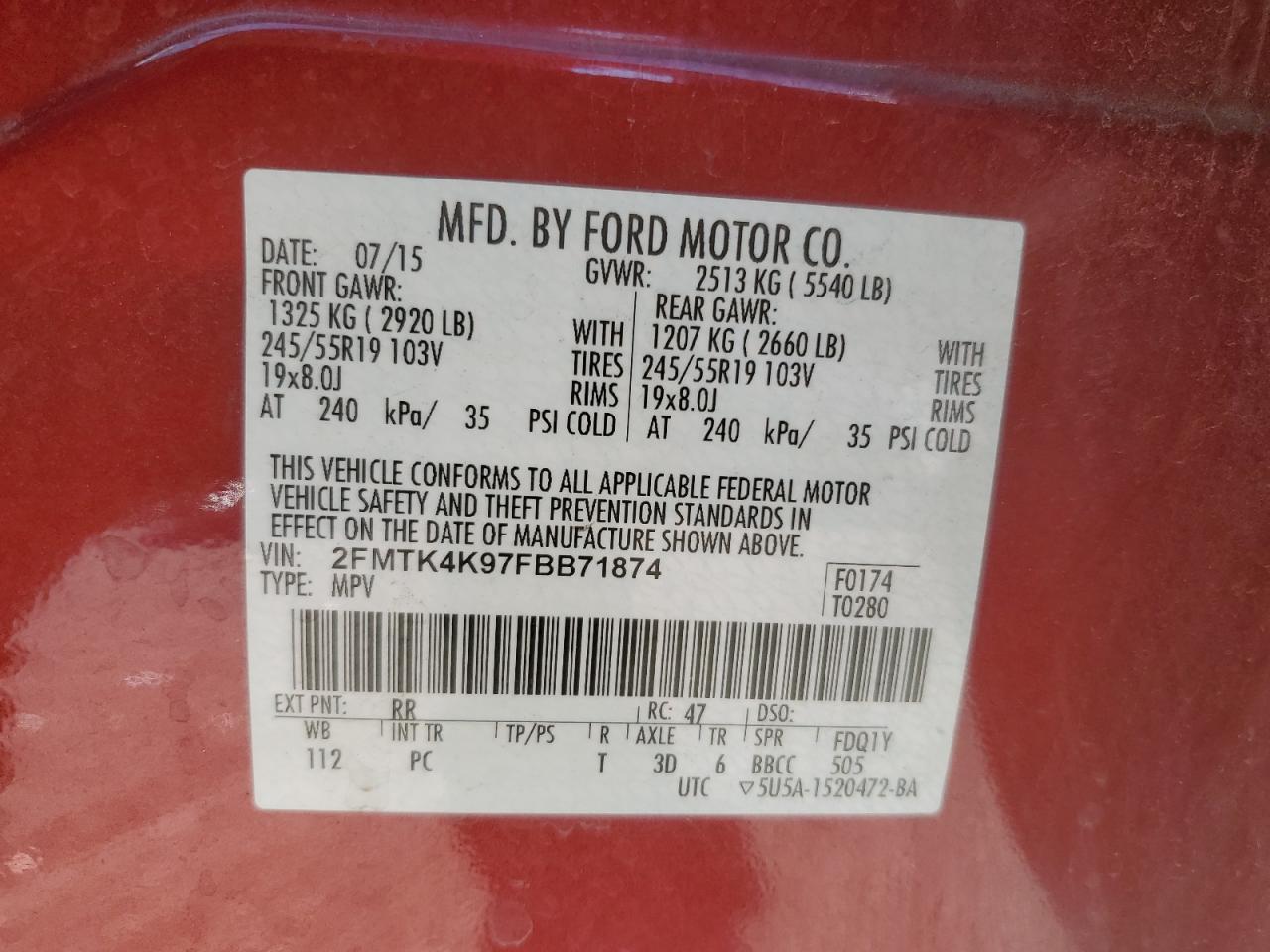 2FMTK4K97FBB71874 2015 Ford Edge Titanium