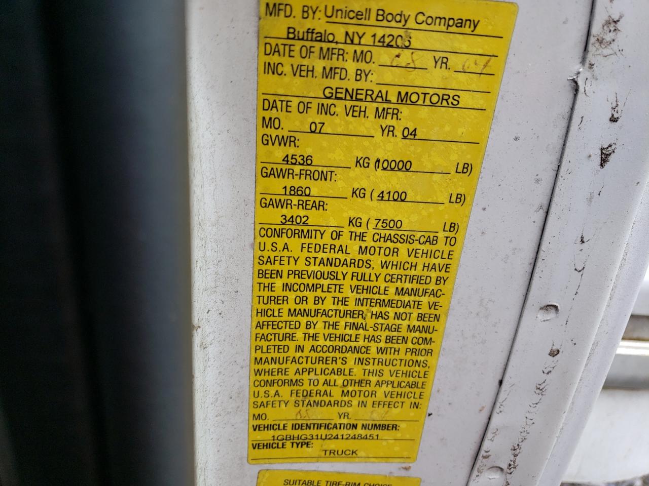 2004 Chevrolet Express G3500 VIN: 1GBHG31U241248451 Lot: 66747234