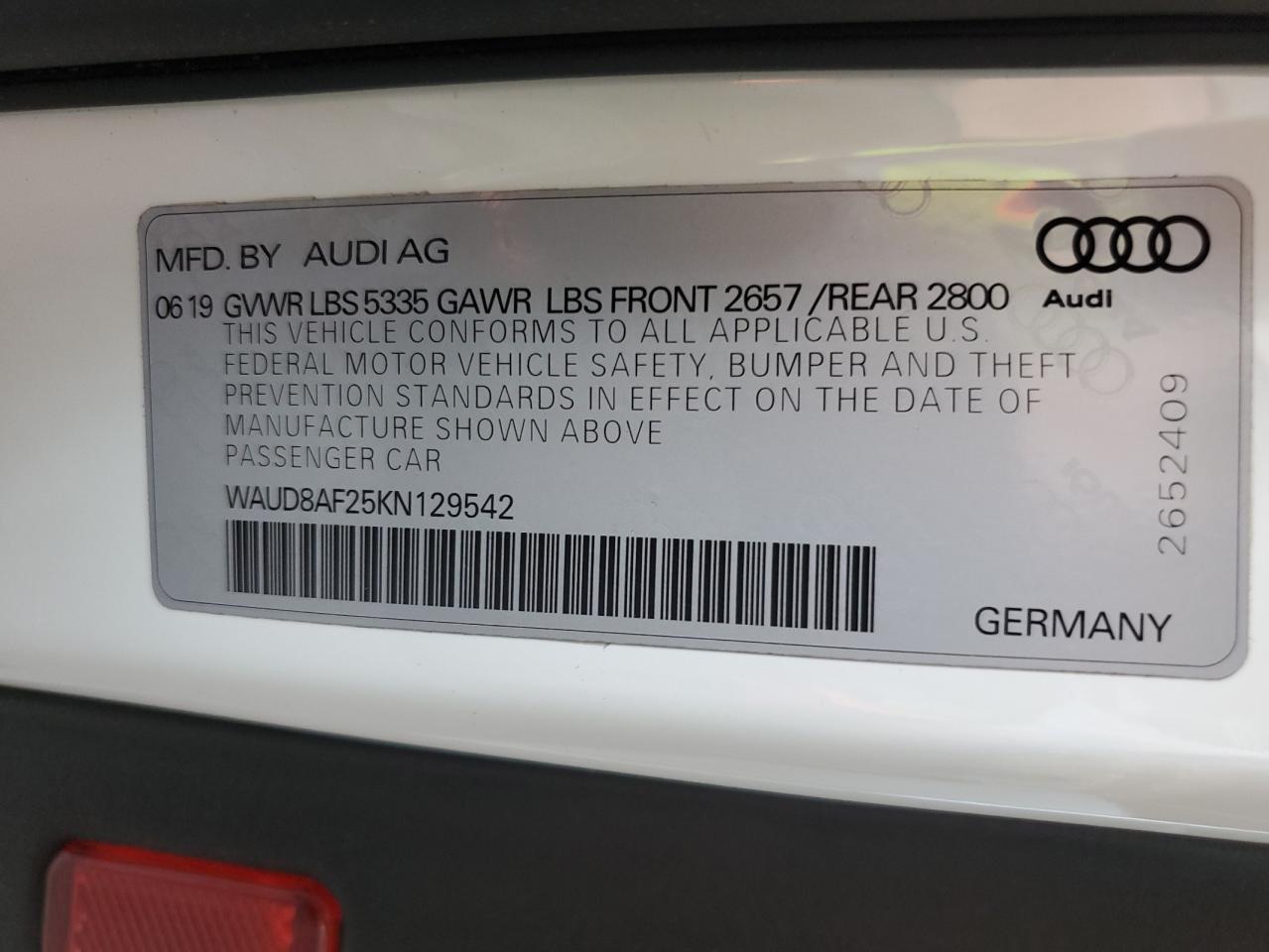 WAUD8AF25KN129542 2019 Audi A6 Premium