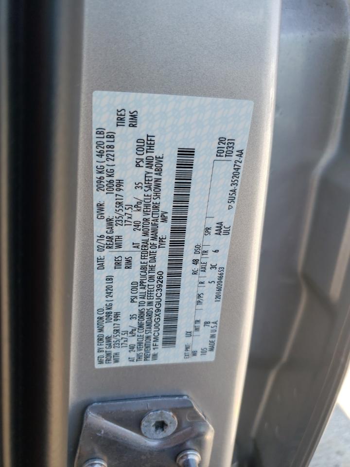 2016 Ford Escape Se VIN: 1FMCU0GX9GUC39260 Lot: 65562764