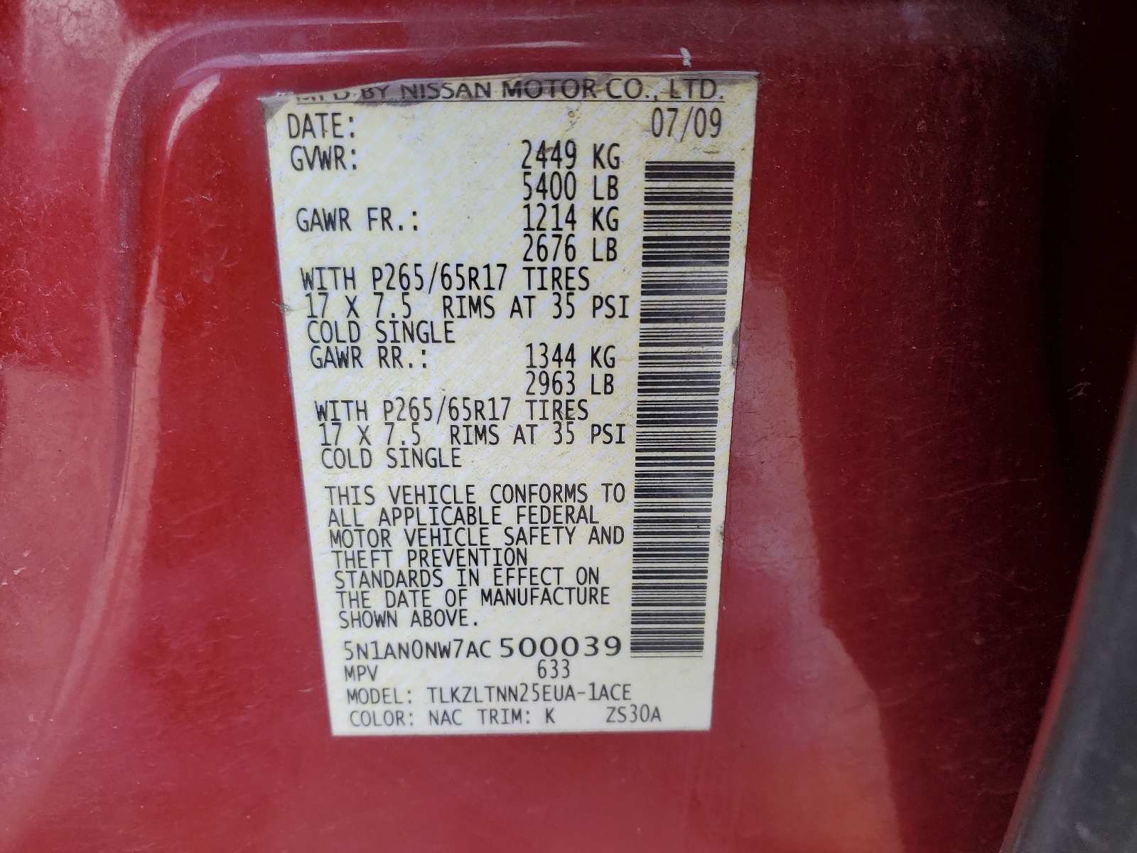 5N1AN0NW7AC500039 2010 Nissan Xterra Off Road