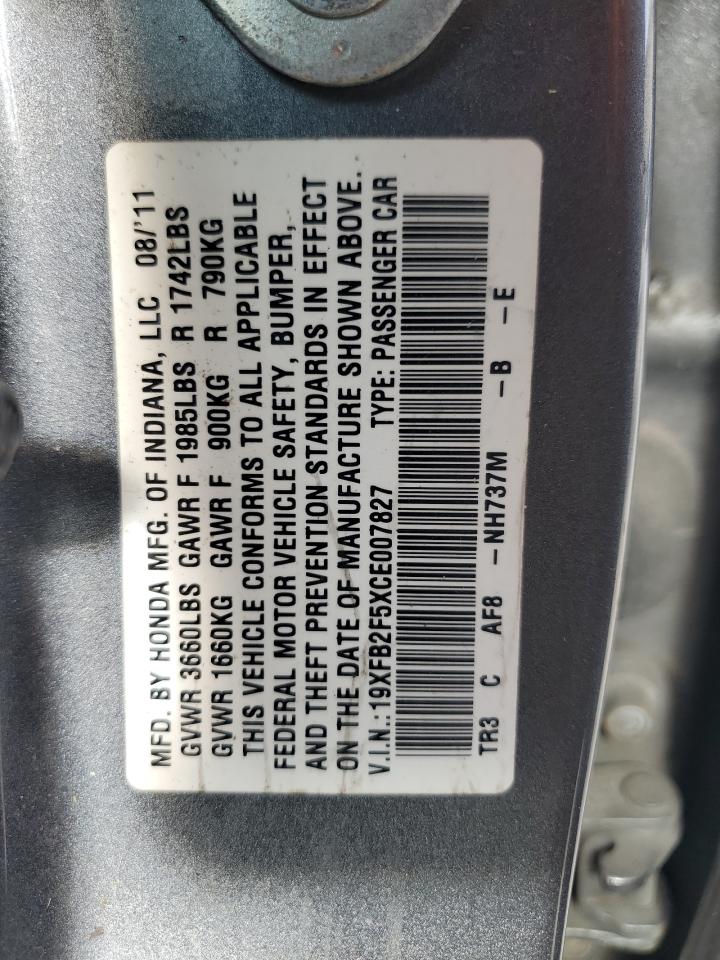 19XFB2F5XCE007827 2012 Honda Civic Lx