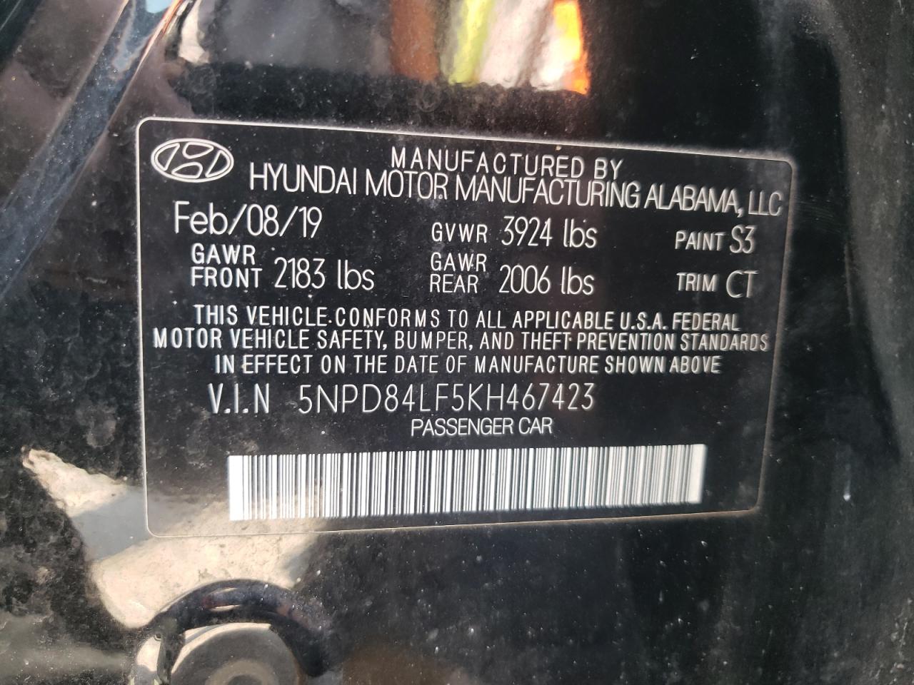 5NPD84LF5KH467423 2019 Hyundai Elantra Sel