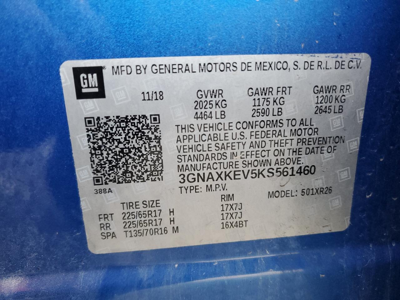 3GNAXKEV5KS561460 2019 CHEVROLET EQUINOX - Image 13