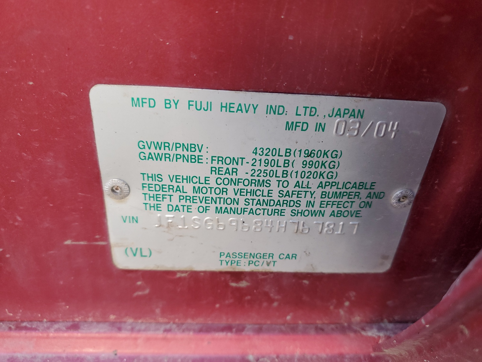 JF1SG69684H767817 2004 Subaru Forester 2.5Xt