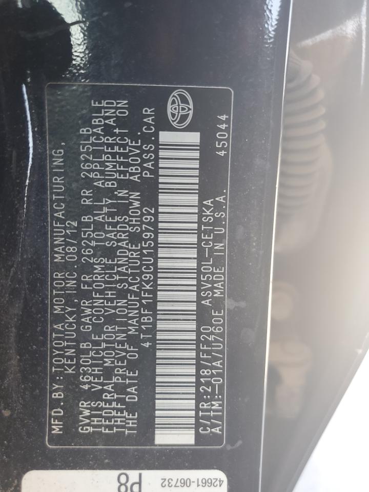 4T1BF1FK9CU159792 2012 Toyota Camry Base