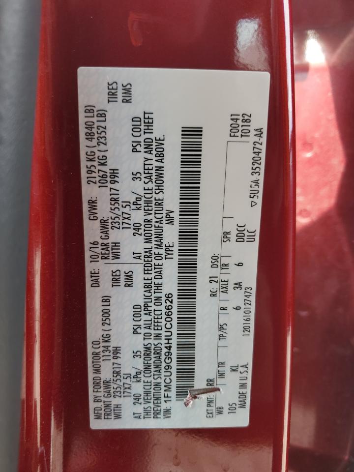 2017 Ford Escape Se VIN: 1FMCU9G94HUC06626 Lot: 65739744