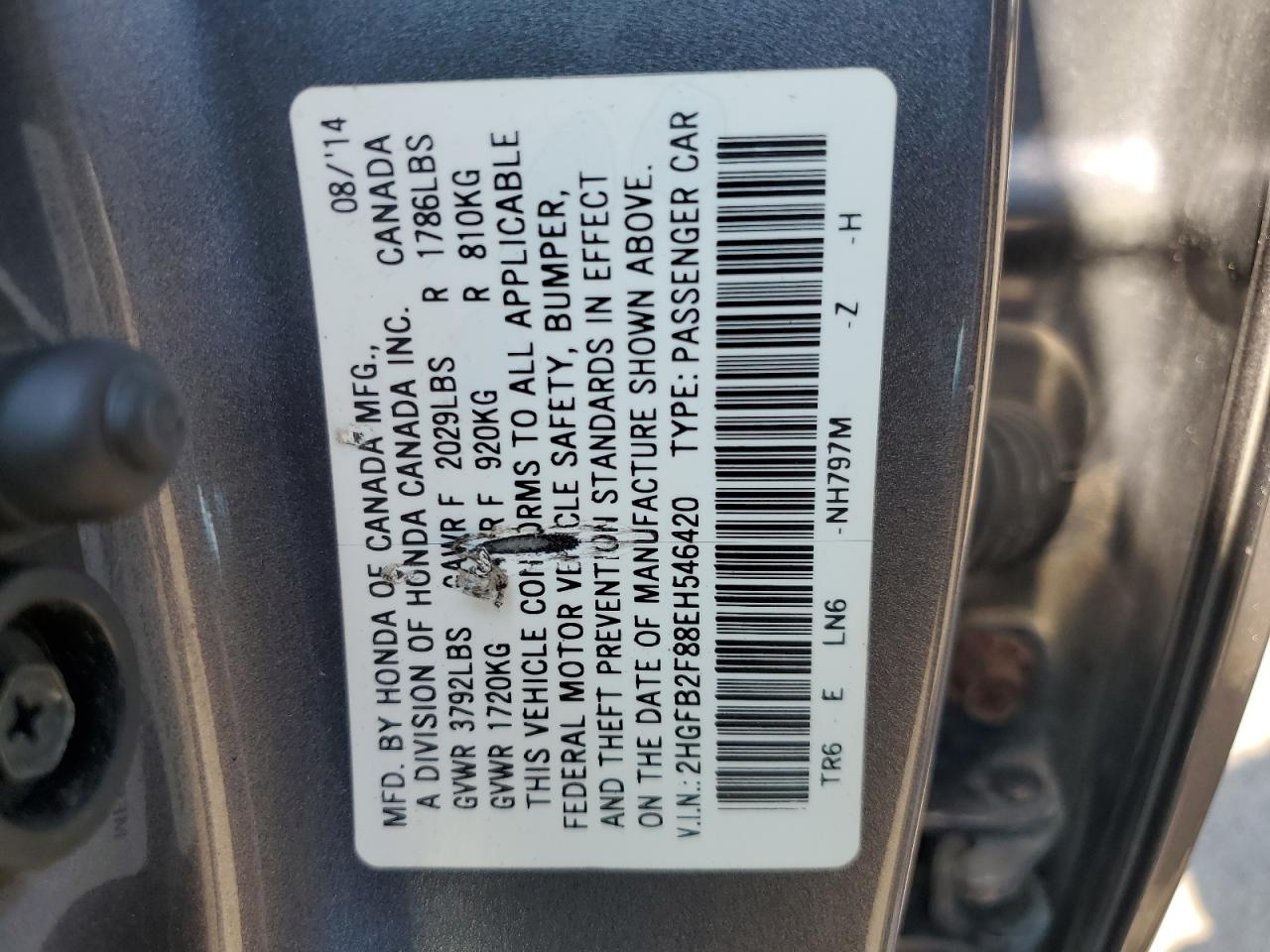 2HGFB2F88EH546420 2014 Honda Civic Ex