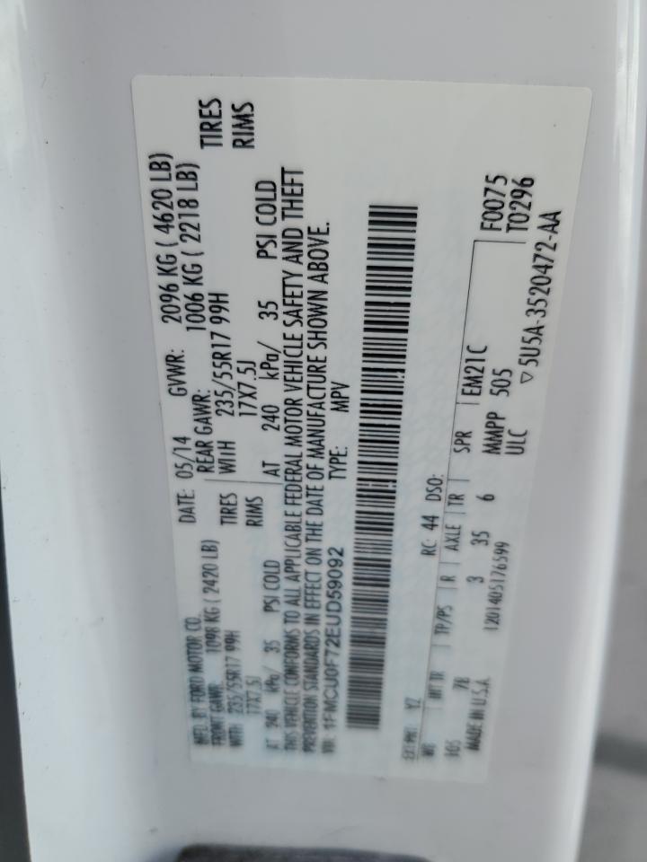 2014 Ford Escape S VIN: 1FMCU0F72EUD59092 Lot: 68005714