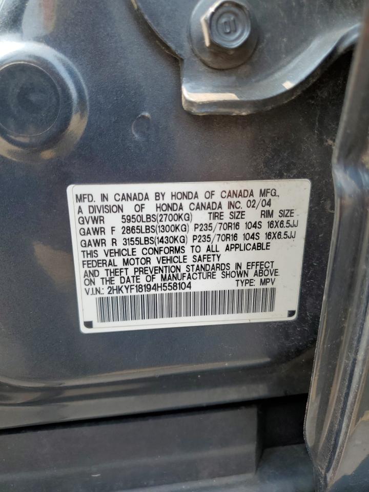 2004 Honda Pilot Lx VIN: 2HKYF18194H558104 Lot: 67553074