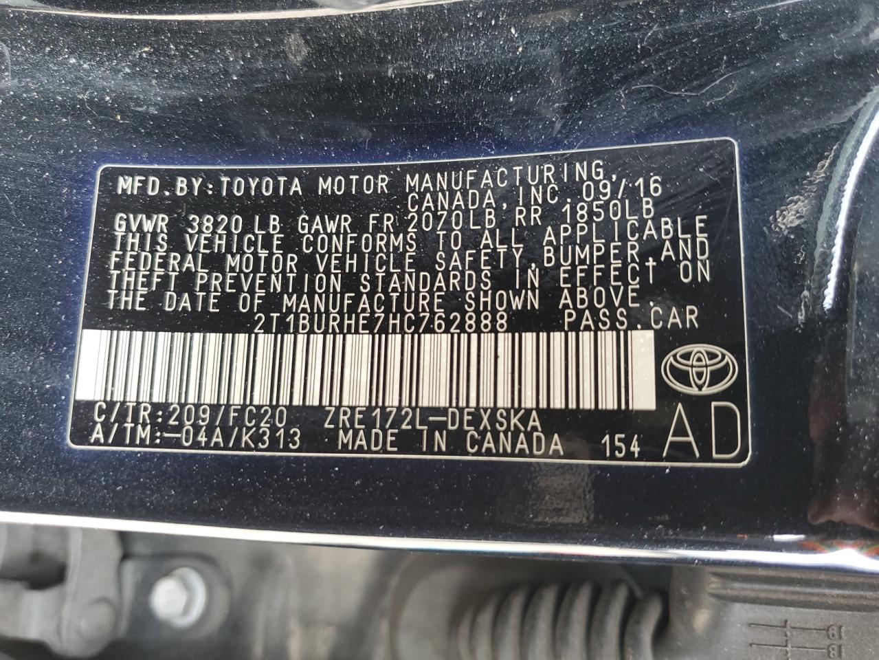 2T1BURHE7HC762888 2017 TOYOTA COROLLA - Image 12