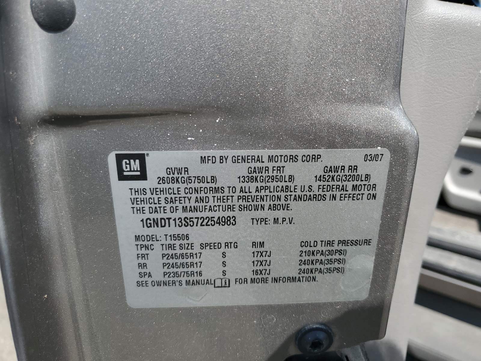 1GNDT13S572254983 2007 Chevrolet Trailblazer Ls