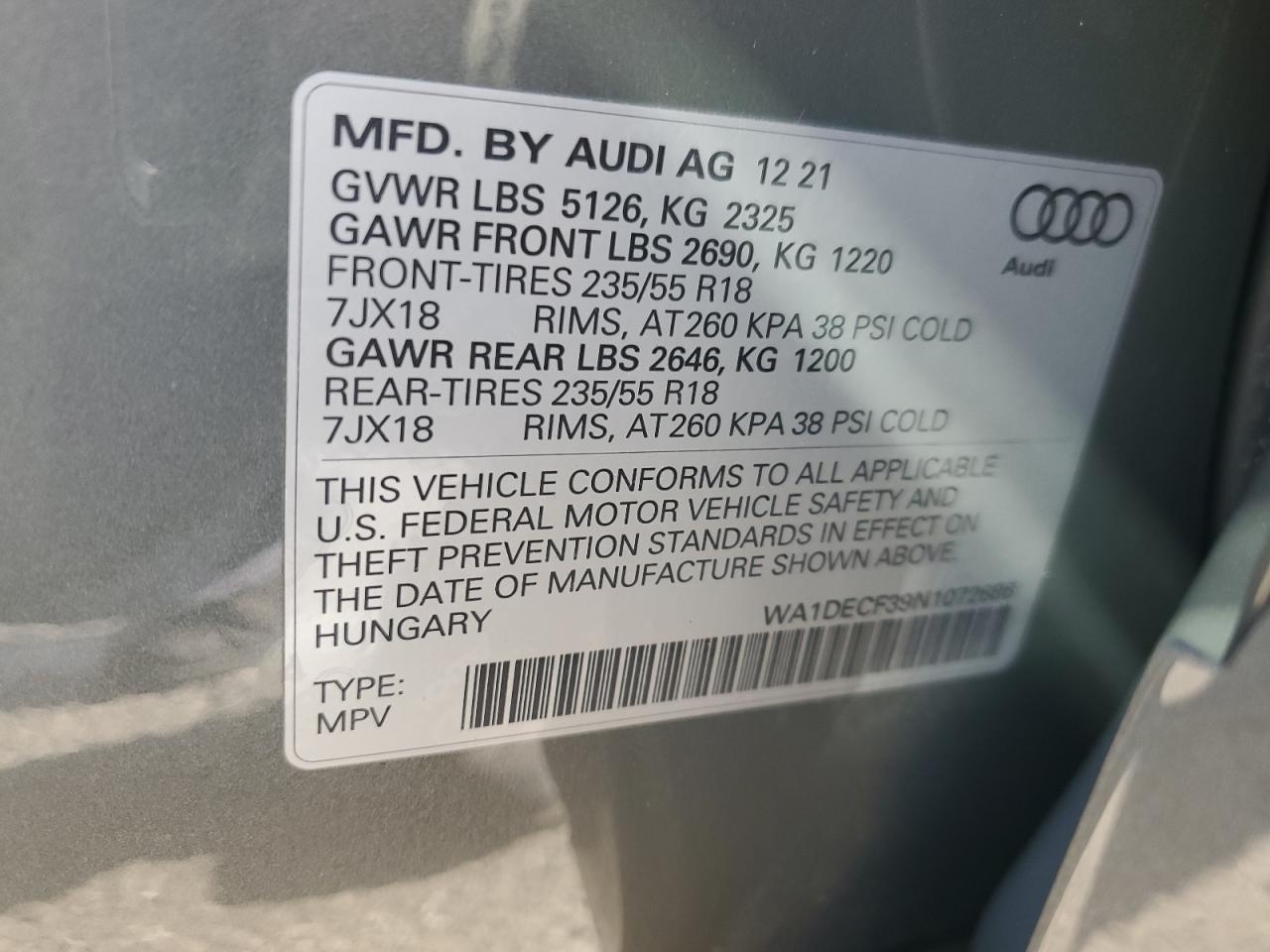 WA1DECF39N1072686 2022 Audi Q3 Premium S Line 45