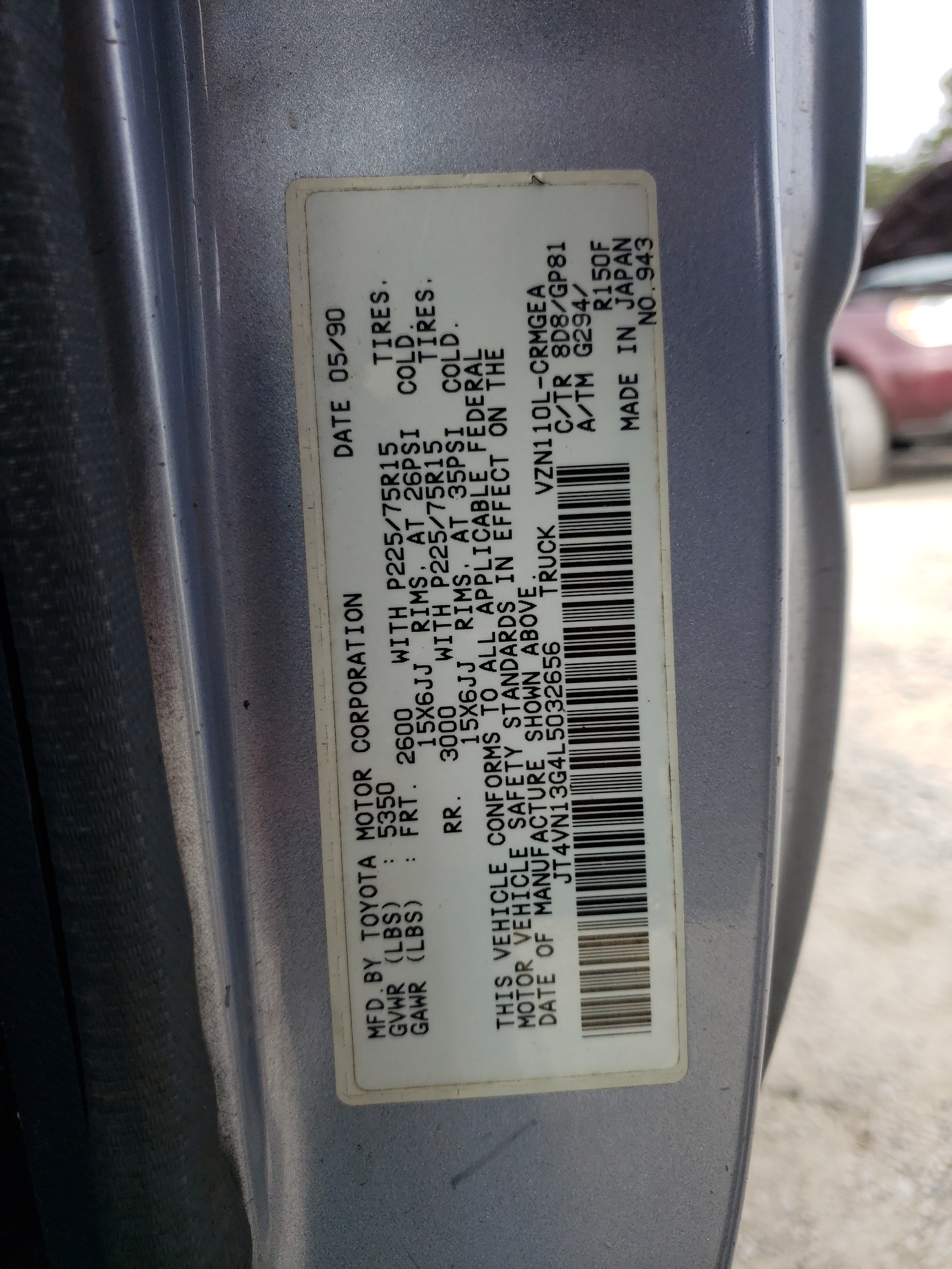 JT4VN13G4L5032656 1990 Toyota Pickup 1/2 Ton Extra Long Wheelbase Sr5