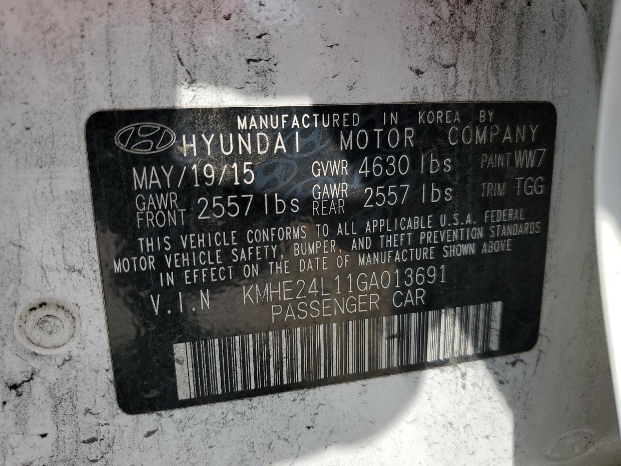 2016 Hyundai Sonata Hybrid VIN: KMHE24L11GA013691 Lot: 67757954