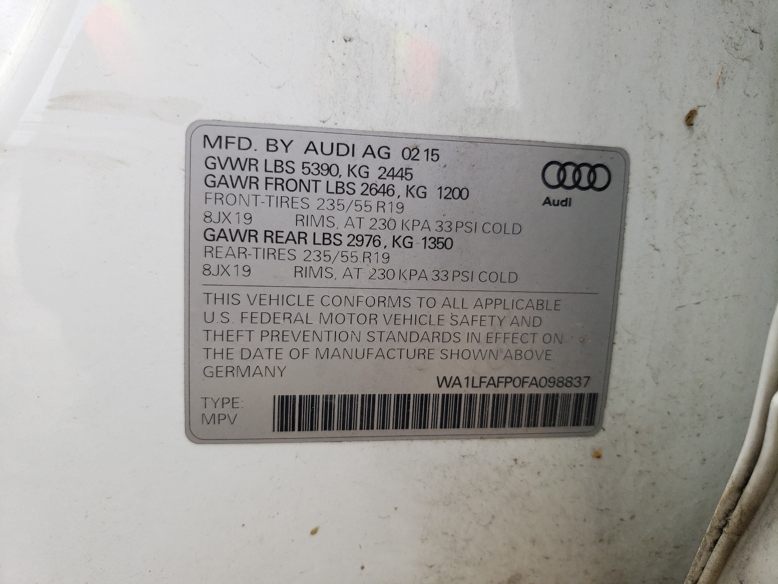 WA1LFAFP0FA098837 2015 Audi Q5 Premium Plus