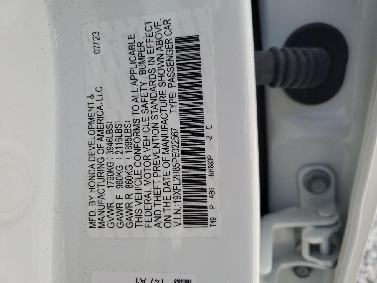 19XFL2H85PE022567 2023 Honda Civic Sport