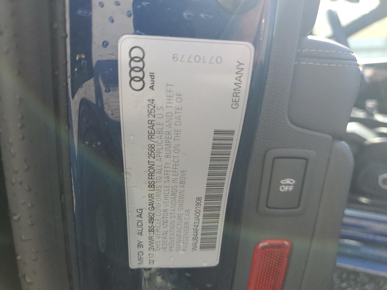 2018 Audi S4 Premium Plus VIN: WAUB4AF43JA001908 Lot: 65942994