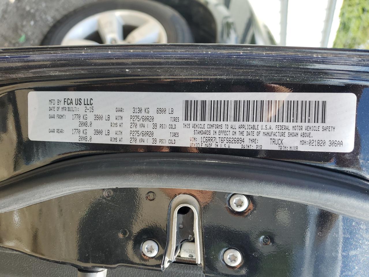 2015 Ram 1500 Slt VIN: 1C6RR7LT6FS626894 Lot: 66464284