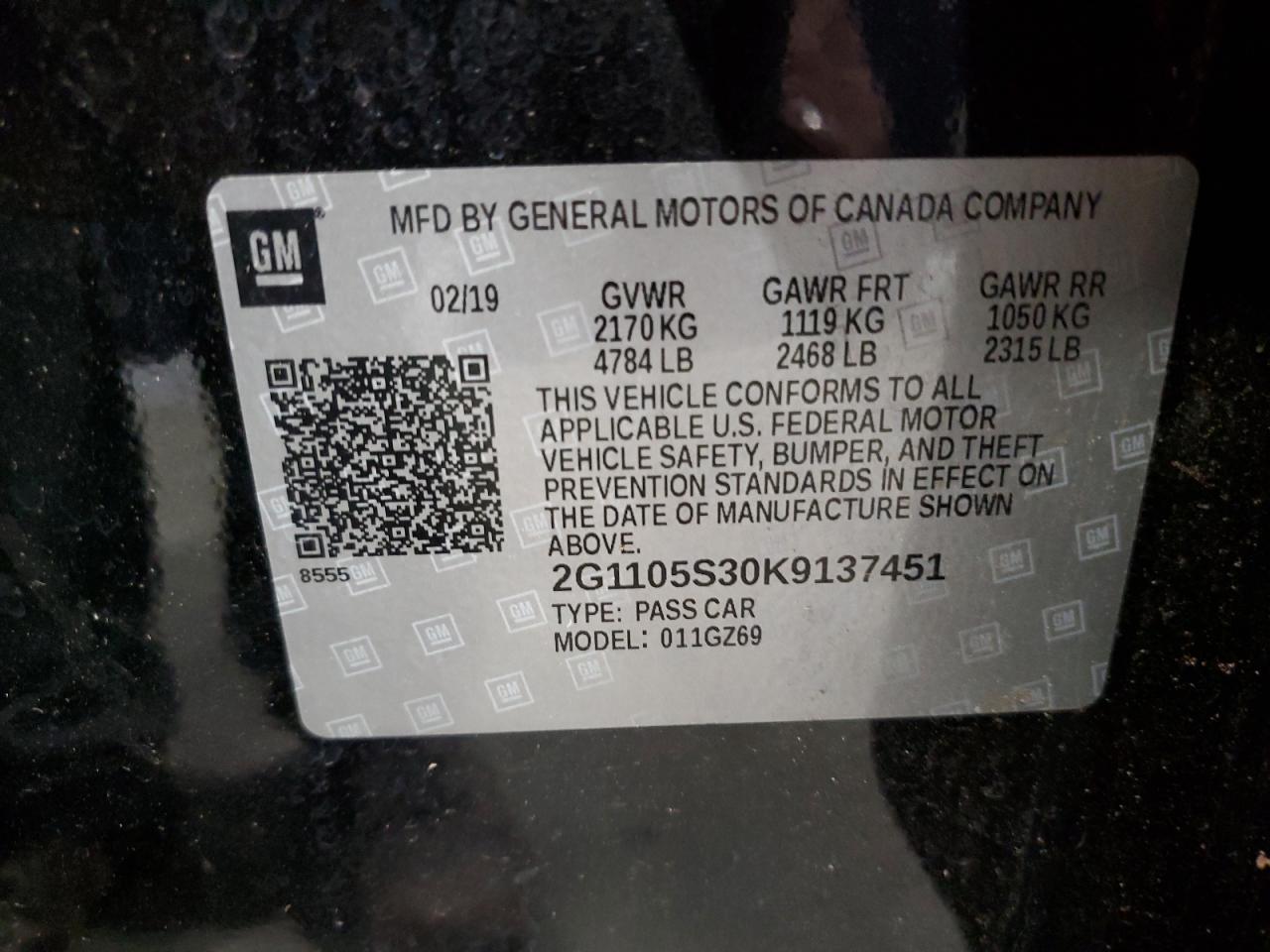 2G1105S30K9137451 2019 Chevrolet Impala Premier