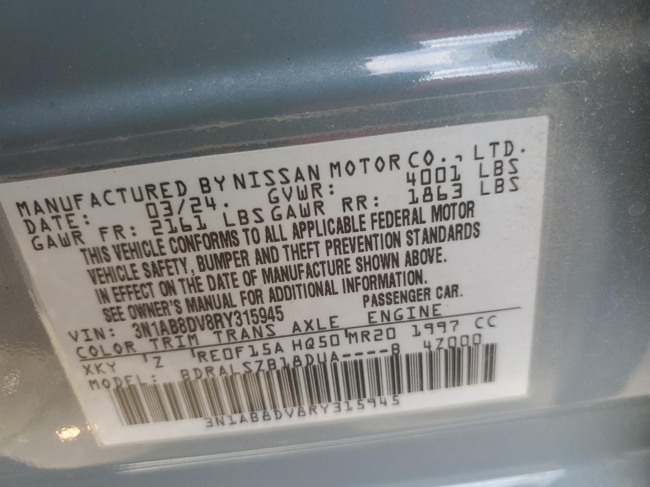 3N1AB8DV8RY315945 2024 Nissan Sentra Sr