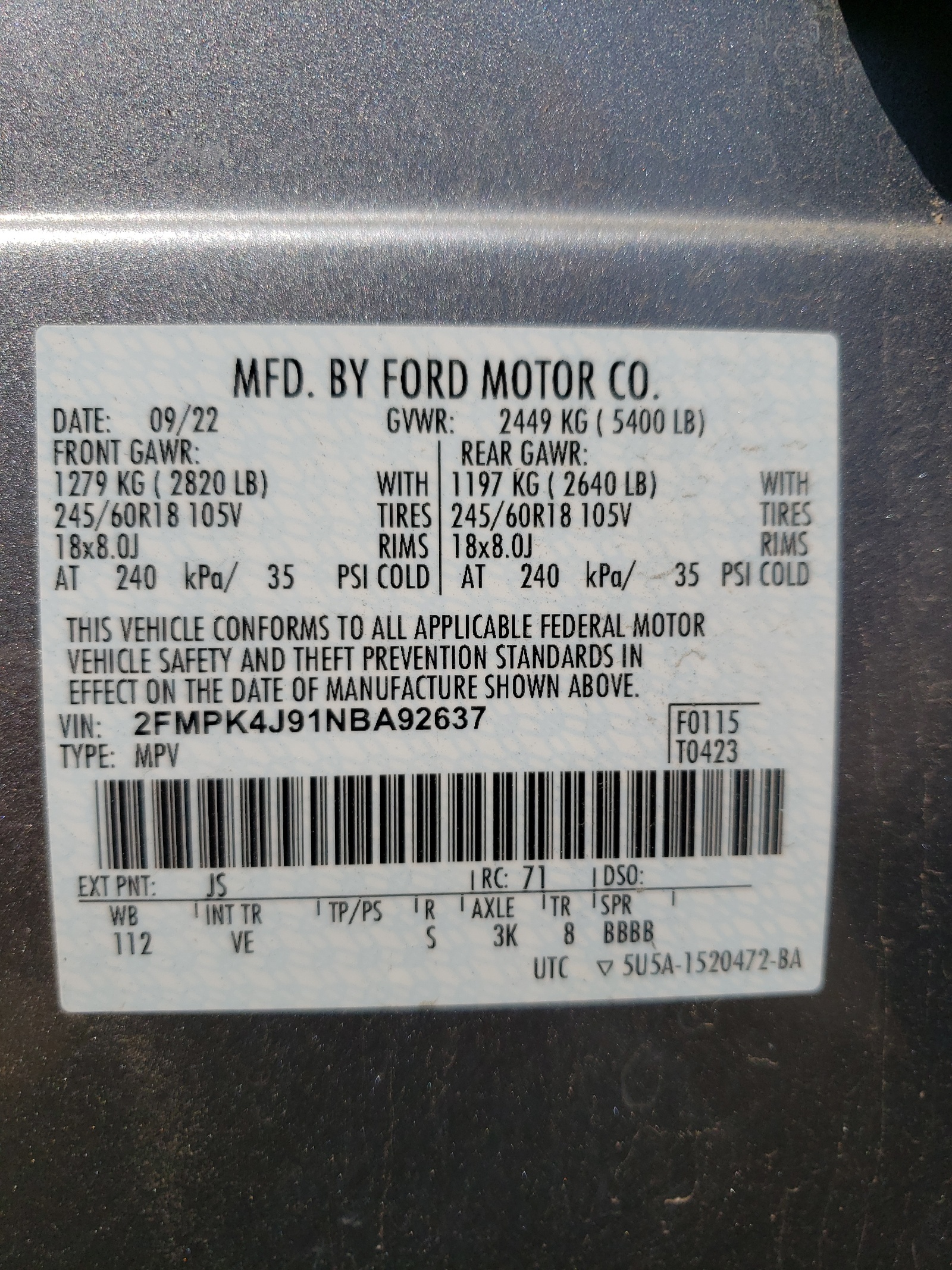 2FMPK4J91NBA92637 2022 Ford Edge Sel