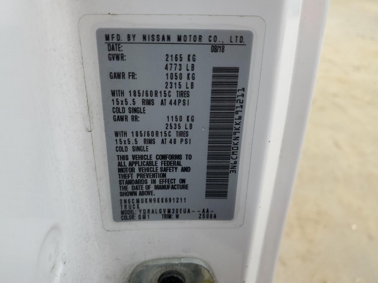 2019 Nissan Nv200 2.5S VIN: 3N6CM0KN9KK691211 Lot: 65955214